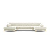 Mamaia 6-Sitzer Panorama-Sofa symmetrisch, Beine Goldmetall, mit Bezug aus Samt (Blu22) in Leichtes Beige, 383x185 cm – Bild 4