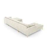 Mamaia 6-Sitzer Panorama-Sofa symmetrisch, Beine Goldmetall, mit Bezug aus Samt (Blu22) in Leichtes Beige, 383x185 cm – Bild 6