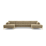 Mamaia 6-Sitzer Panorama-Sofa symmetrisch, Beine Goldmetall, mit Bezug aus Samt (Blu28) in Beige, 383x185 cm – Bild 4