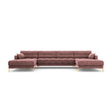 Mamaia 6-Sitzer Panorama-Sofa symmetrisch, Beine Goldmetall, mit Bezug aus Samt (Blu52) in Rosa, 383x185 cm – Bild 4