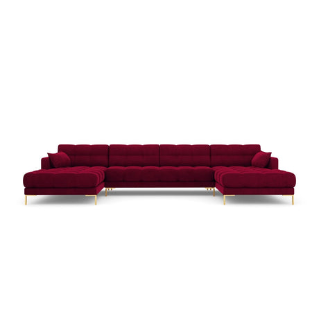 Mamaia 6-Sitzer Panorama-Sofa symmetrisch, Beine Goldmetall, mit Bezug aus Samt (Blu59) in Rot, 383x185 cm – Bild 4