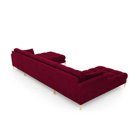 Mamaia 6-Sitzer Panorama-Sofa symmetrisch, Beine Goldmetall, mit Bezug aus Samt (Blu59) in Rot, 383x185 cm – Bild 6