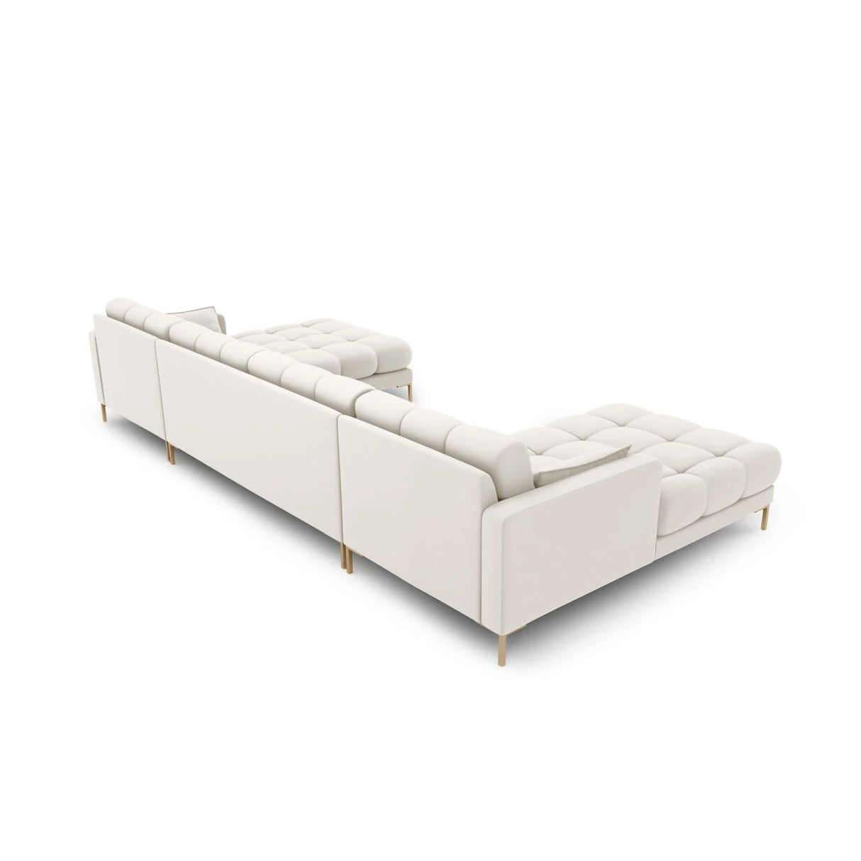 Mamaia 6-Sitzer Panorama-Sofa symmetrisch, Beine Goldmetall, mit Bezug aus Samt oder Strukturstoff, 383x185 cm – Bild 4