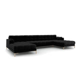 Mamaia 6-Sitzer Panorama-Sofa symmetrisch, Beine Goldmetall, mit Bezug aus Strukturierter Stoff (Nev100) in Schwarz, 383x185 cm – Bild 1