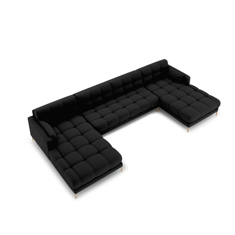 Mamaia 6-Sitzer Panorama-Sofa symmetrisch, Beine Goldmetall, mit Bezug aus Strukturierter Stoff (Nev100) in Schwarz, 383x185 cm – Bild 3