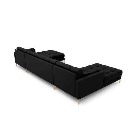 Mamaia 6-Sitzer Panorama-Sofa symmetrisch, Beine Goldmetall, mit Bezug aus Strukturierter Stoff (Nev100) in Schwarz, 383x185 cm – Bild 4