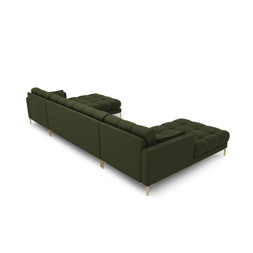 Mamaia 6-Sitzer Panorama-Sofa symmetrisch, Beine Goldmetall, mit Bezug aus Strukturierter Stoff (Nev39) in Grün, 383x185 cm – Bild 4