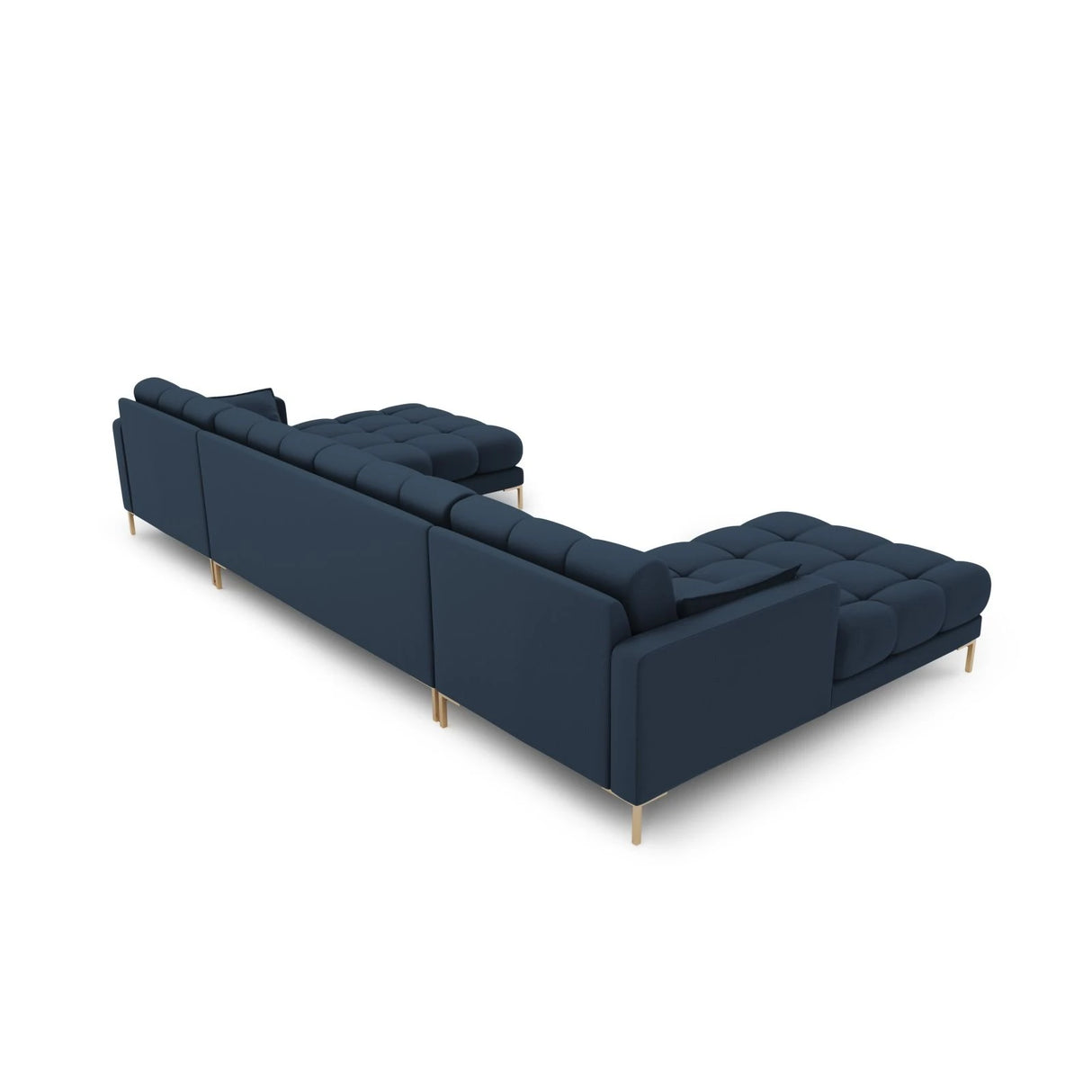Mamaia 6-Sitzer Panorama-Sofa symmetrisch, Beine Goldmetall, mit Bezug aus Strukturierter Stoff (Nev77) in Blau, 383x185 cm – Bild 4