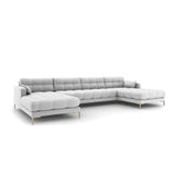 Mamaia 6-Sitzer Panorama-Sofa symmetrisch, Beine Goldmetall, mit Bezug aus Strukturierter Stoff (Nev80) in Hellgrau, 383x185 cm – Bild 1