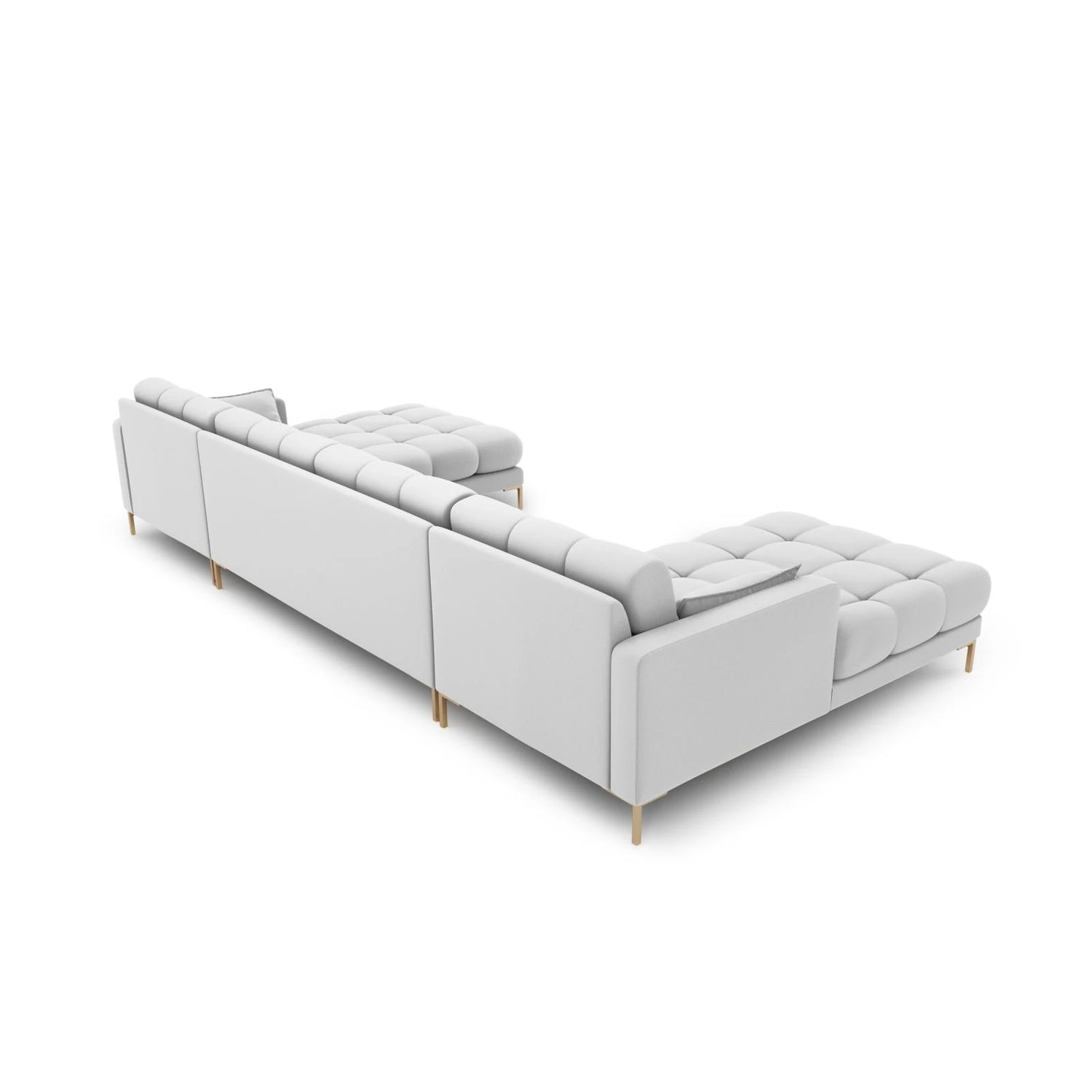 Mamaia 6-Sitzer Panorama-Sofa symmetrisch, Beine Goldmetall, mit Bezug aus Strukturierter Stoff (Nev80) in Hellgrau, 383x185 cm – Bild 4