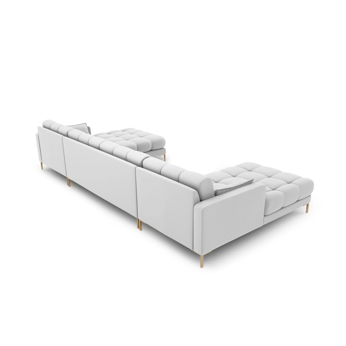 Mamaia 6-Sitzer Panorama-Sofa symmetrisch, Beine Goldmetall, mit Bezug aus Strukturierter Stoff (Nev80) in Hellgrau, 383x185 cm – Bild 4