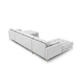 Mamaia 6-Sitzer Panorama-Sofa symmetrisch, Beine Goldmetall, mit Bezug aus Strukturierter Stoff (Nev80) in Hellgrau, 383x185 cm – Bild 4