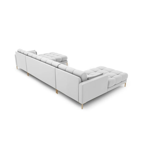 Mamaia 6-Sitzer Panorama-Sofa symmetrisch, Beine Goldmetall, mit Bezug aus Strukturierter Stoff (Nev80) in Hellgrau, 383x185 cm – Bild 4