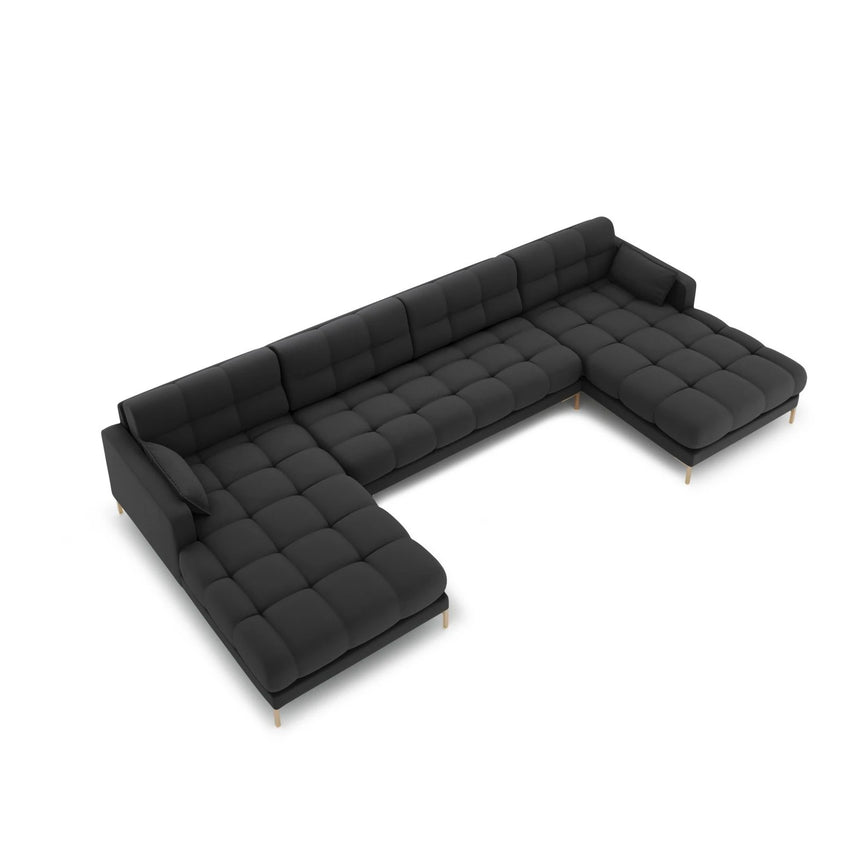 Mamaia 6-Sitzer Panorama-Sofa symmetrisch, Beine Goldmetall, mit Bezug aus Strukturierter Stoff (Nev97) in Dunkelgrau, 383x185 cm – Bild 3