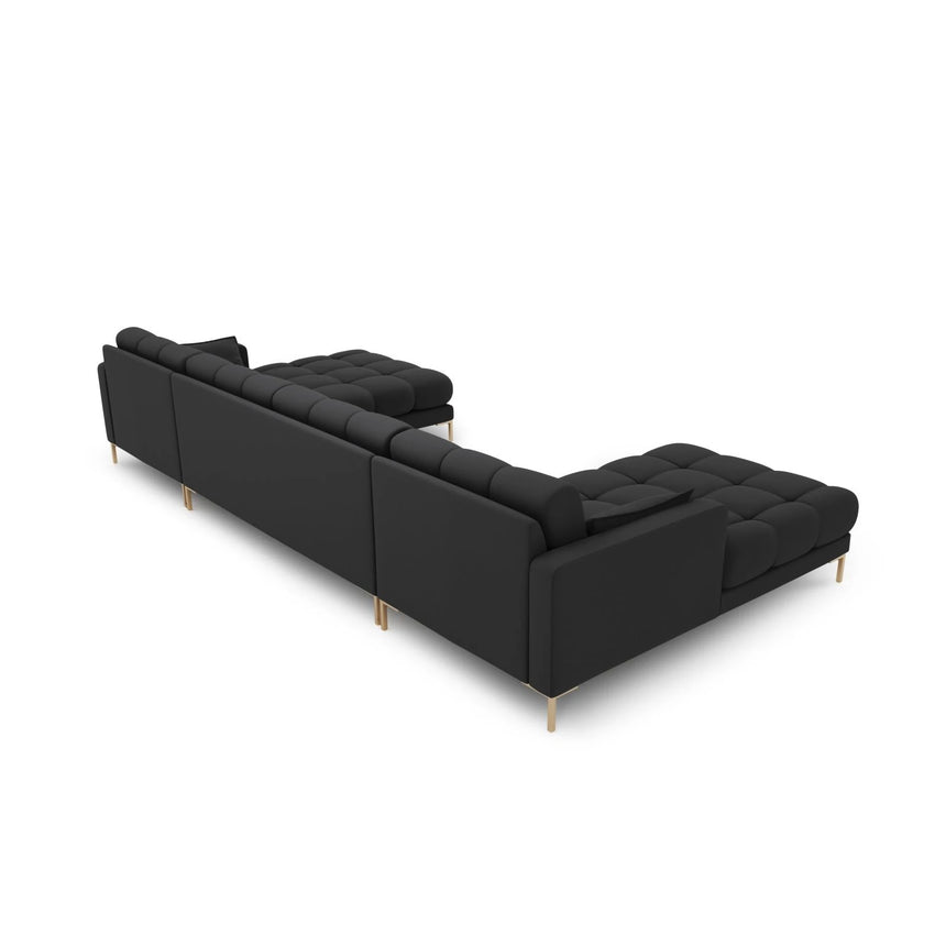 Mamaia 6-Sitzer Panorama-Sofa symmetrisch, Beine Goldmetall, mit Bezug aus Strukturierter Stoff (Nev97) in Dunkelgrau, 383x185 cm – Bild 4