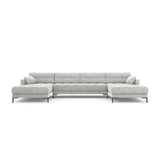 Mamaia 6-Sitzer Panorama-Sofa symmetrisch, Metallbeine Schwarz, mit Bezug aus Samt (Blu03) in Silber, 383x185 cm – Bild 4