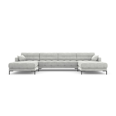 Mamaia 6-Sitzer Panorama-Sofa symmetrisch, Metallbeine Schwarz, mit Bezug aus Samt (Blu03) in Silber, 383x185 cm – Bild 4