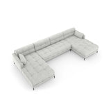 Mamaia 6-Sitzer Panorama-Sofa symmetrisch, Metallbeine Schwarz, mit Bezug aus Samt (Blu03) in Silber, 383x185 cm – Bild 5