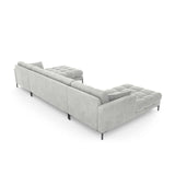 Mamaia 6-Sitzer Panorama-Sofa symmetrisch, Metallbeine Schwarz, mit Bezug aus Samt (Blu03) in Silber, 383x185 cm – Bild 6