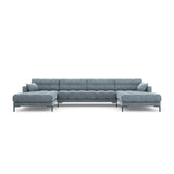 Mamaia 6-Sitzer Panorama-Sofa symmetrisch, Metallbeine Schwarz, mit Bezug aus Samt (Blu06) in Hellblau, 383x185 cm – Bild 4