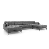 Mamaia 6-Sitzer Panorama-Sofa symmetrisch, Metallbeine Schwarz, mit Bezug aus Samt (Blu13) in Hellgrau, 383x185 cm – Bild 1