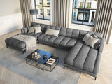Mamaia 6-Sitzer Panorama-Sofa symmetrisch, Metallbeine Schwarz, mit Bezug aus Samt (Blu13) in Hellgrau, 383x185 cm – Bild 2