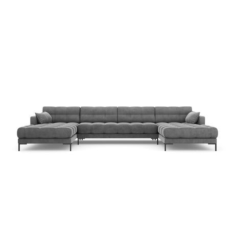 Mamaia 6-Sitzer Panorama-Sofa symmetrisch, Metallbeine Schwarz, mit Bezug aus Samt (Blu13) in Hellgrau, 383x185 cm – Bild 4