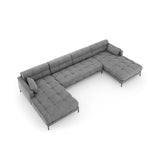 Mamaia 6-Sitzer Panorama-Sofa symmetrisch, Metallbeine Schwarz, mit Bezug aus Samt (Blu13) in Hellgrau, 383x185 cm – Bild 5