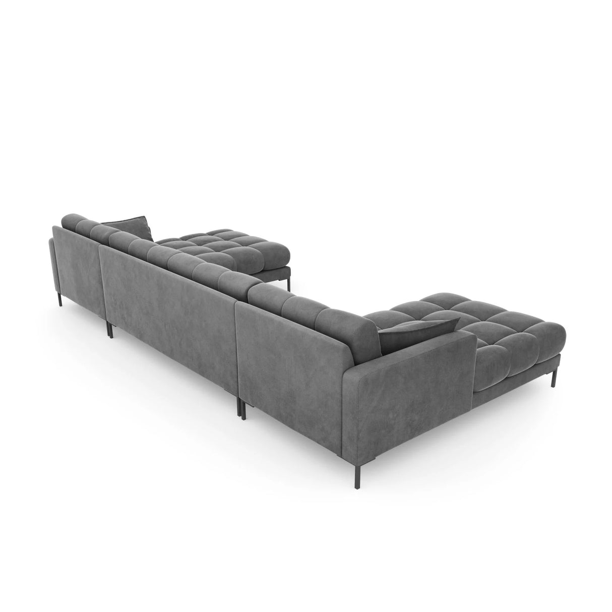 Mamaia 6-Sitzer Panorama-Sofa symmetrisch, Metallbeine Schwarz, mit Bezug aus Samt (Blu13) in Hellgrau, 383x185 cm – Bild 6