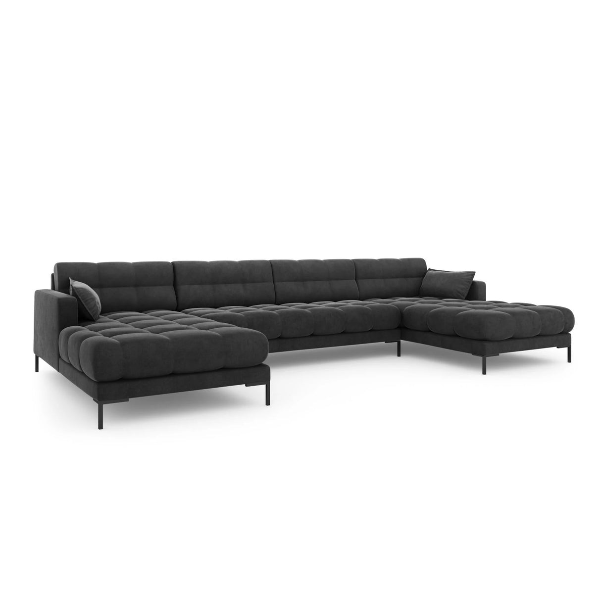 Mamaia 6-Sitzer Panorama-Sofa symmetrisch, Metallbeine Schwarz, mit Bezug aus Samt (Blu18) in Dunkelgrau, 383x185 cm – Bild 1