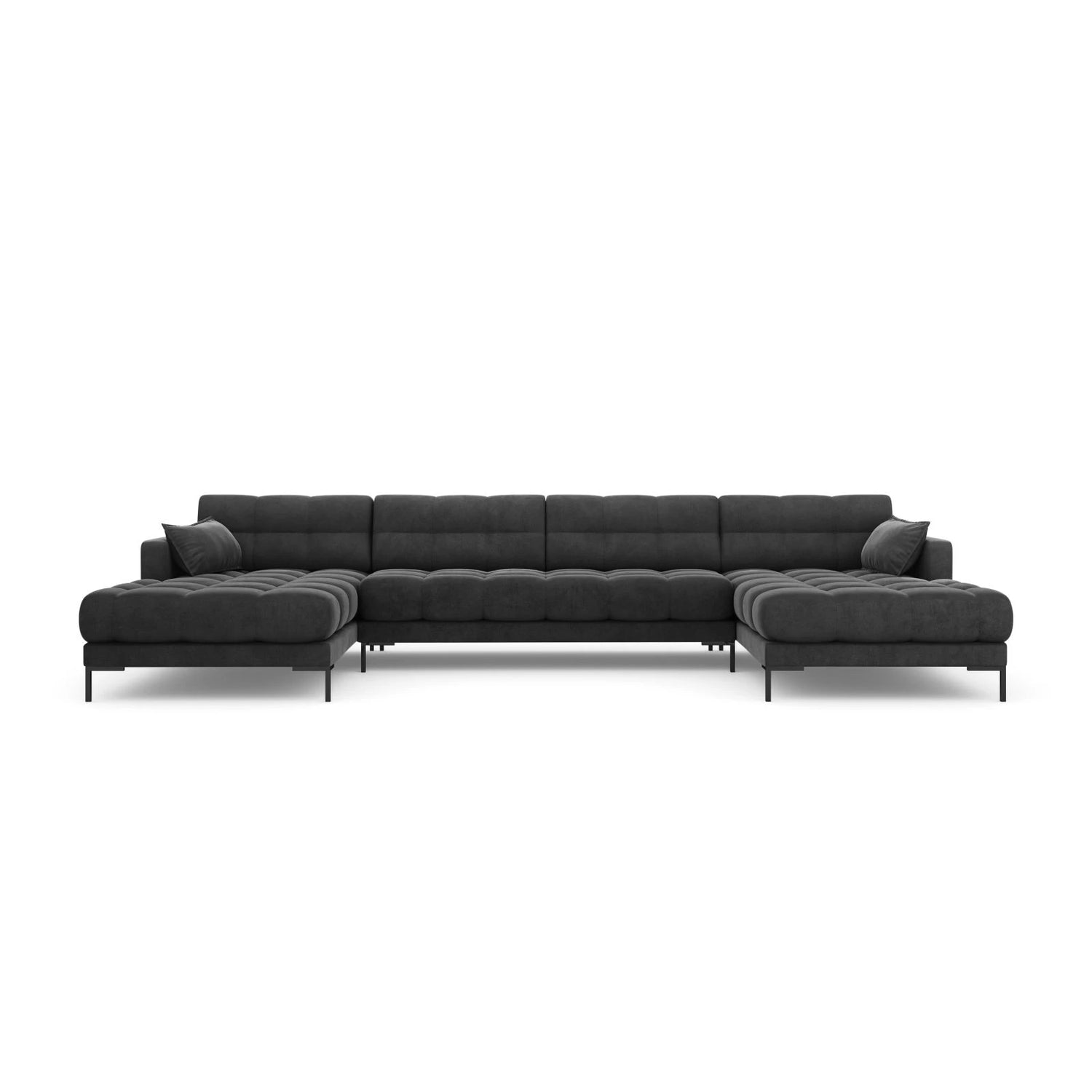 Mamaia 6-Sitzer Panorama-Sofa symmetrisch, Metallbeine Schwarz, mit Bezug aus Samt (Blu18) in Dunkelgrau, 383x185 cm – Bild 4