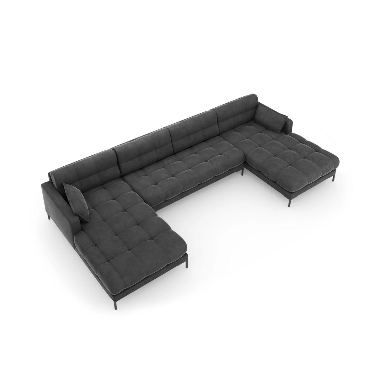 Mamaia 6-Sitzer Panorama-Sofa symmetrisch, Metallbeine Schwarz, mit Bezug aus Samt (Blu18) in Dunkelgrau, 383x185 cm – Bild 5