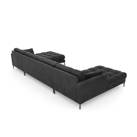Mamaia 6-Sitzer Panorama-Sofa symmetrisch, Metallbeine Schwarz, mit Bezug aus Samt (Blu18) in Dunkelgrau, 383x185 cm – Bild 6