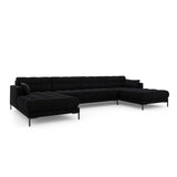 Mamaia 6-Sitzer Panorama-Sofa symmetrisch, Metallbeine Schwarz, mit Bezug aus Samt (Blu19) in Schwarz, 383x185 cm – Bild 1