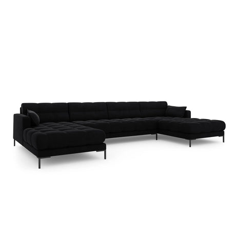 Mamaia 6-Sitzer Panorama-Sofa symmetrisch, Metallbeine Schwarz, mit Bezug aus Samt (Blu19) in Schwarz, 383x185 cm – Bild 1