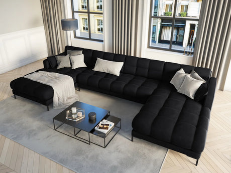 Mamaia 6-Sitzer Panorama-Sofa symmetrisch, Metallbeine Schwarz, mit Bezug aus Samt (Blu19) in Schwarz, 383x185 cm – Bild 2