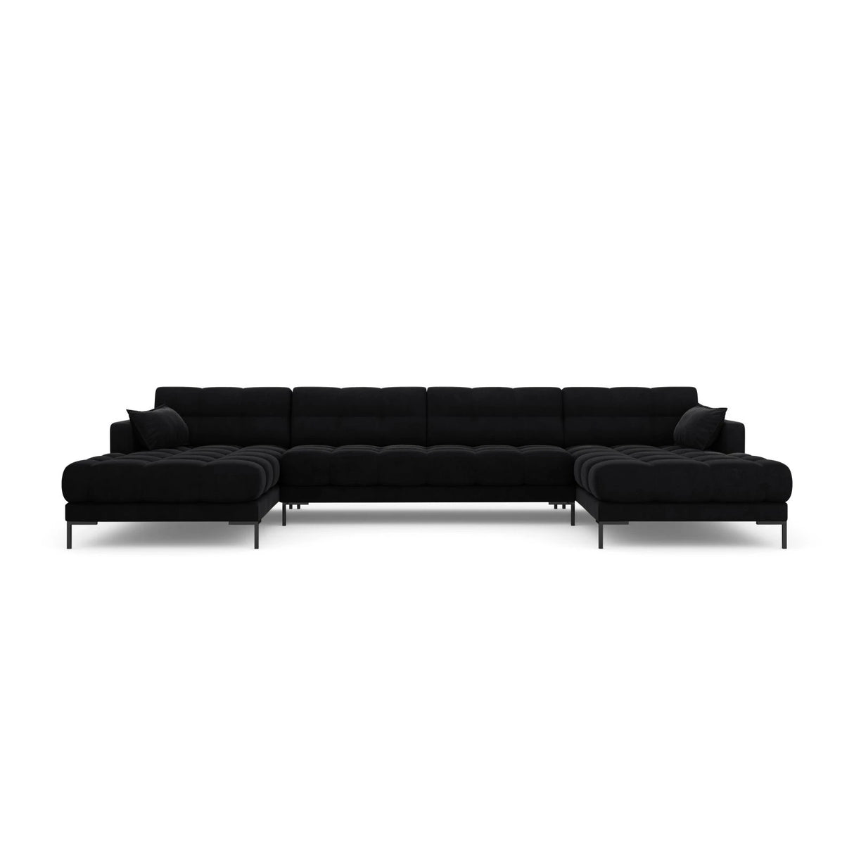 Mamaia 6-Sitzer Panorama-Sofa symmetrisch, Metallbeine Schwarz, mit Bezug aus Samt (Blu19) in Schwarz, 383x185 cm – Bild 4