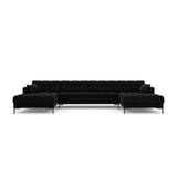 Mamaia 6-Sitzer Panorama-Sofa symmetrisch, Metallbeine Schwarz, mit Bezug aus Samt (Blu19) in Schwarz, 383x185 cm – Bild 4