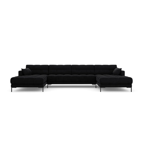 Mamaia 6-Sitzer Panorama-Sofa symmetrisch, Metallbeine Schwarz, mit Bezug aus Samt (Blu19) in Schwarz, 383x185 cm – Bild 4