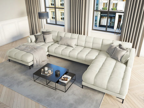 Mamaia 6-Sitzer Panorama-Sofa symmetrisch, Metallbeine Schwarz, mit Bezug aus Samt (Blu22) in Leichtes Beige, 383x185 cm – Bild 2