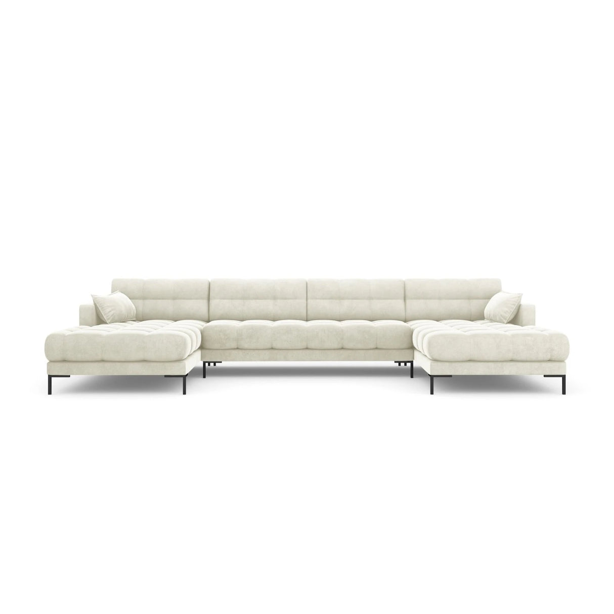 Mamaia 6-Sitzer Panorama-Sofa symmetrisch, Metallbeine Schwarz, mit Bezug aus Samt (Blu22) in Leichtes Beige, 383x185 cm – Bild 4
