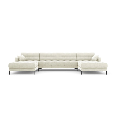 Mamaia 6-Sitzer Panorama-Sofa symmetrisch, Metallbeine Schwarz, mit Bezug aus Samt (Blu22) in Leichtes Beige, 383x185 cm – Bild 4
