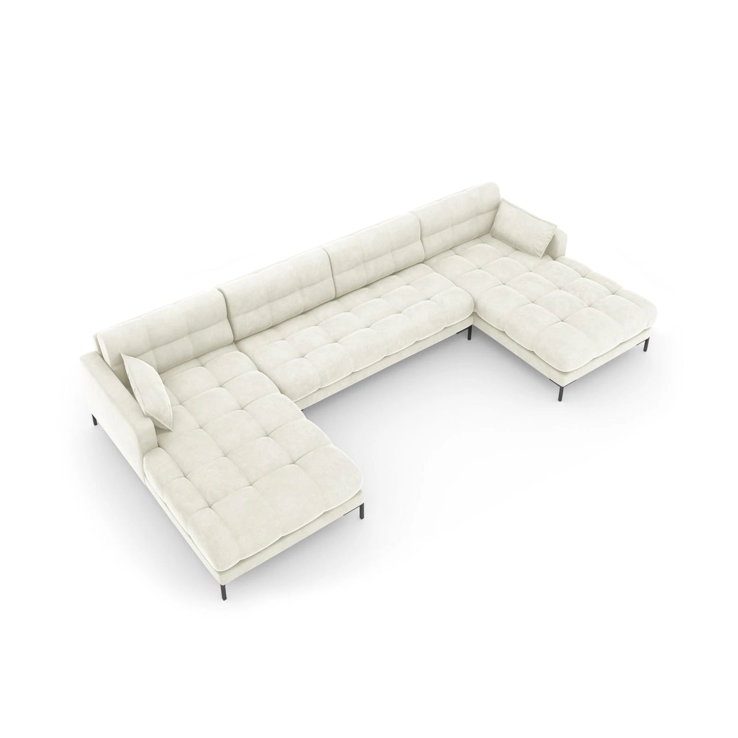 Mamaia 6-Sitzer Panorama-Sofa symmetrisch, Metallbeine Schwarz, mit Bezug aus Samt (Blu22) in Leichtes Beige, 383x185 cm – Bild 5