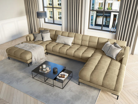 Mamaia 6-Sitzer Panorama-Sofa symmetrisch, Metallbeine Schwarz, mit Bezug aus Samt (Blu28) in Beige, 383x185 cm – Bild 2
