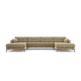 Mamaia 6-Sitzer Panorama-Sofa symmetrisch, Metallbeine Schwarz, mit Bezug aus Samt (Blu28) in Beige, 383x185 cm – Bild 4