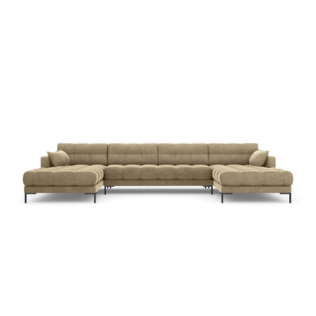 Mamaia 6-Sitzer Panorama-Sofa symmetrisch, Metallbeine Schwarz, mit Bezug aus Samt (Blu28) in Beige, 383x185 cm – Bild 4