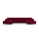 Mamaia 6-Sitzer Panorama-Sofa symmetrisch, Metallbeine Schwarz, mit Bezug aus Samt (Blu59) in Rot, 383x185 cm – Bild 4