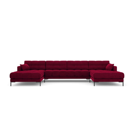 Mamaia 6-Sitzer Panorama-Sofa symmetrisch, Metallbeine Schwarz, mit Bezug aus Samt (Blu59) in Rot, 383x185 cm – Bild 4