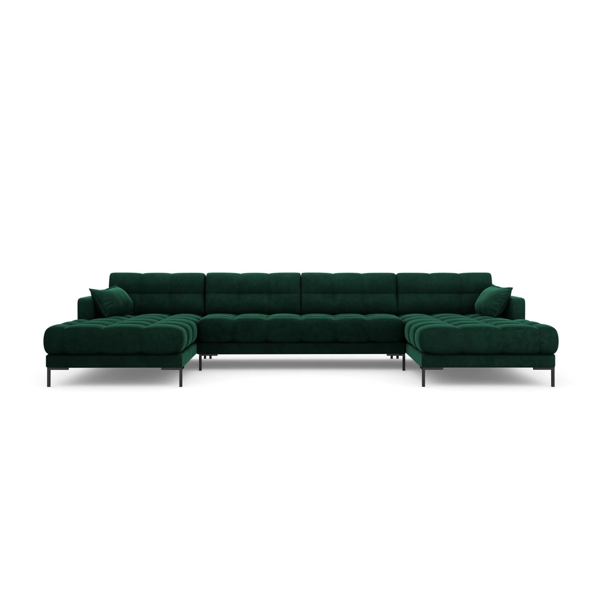 Mamaia 6-Sitzer Panorama-Sofa symmetrisch, Metallbeine Schwarz, mit Bezug aus Samt (Blu78) in Flaschengrün, 383x185 cm – Bild 4