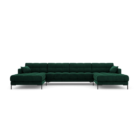 Mamaia 6-Sitzer Panorama-Sofa symmetrisch, Metallbeine Schwarz, mit Bezug aus Samt (Blu78) in Flaschengrün, 383x185 cm – Bild 4